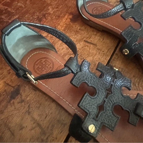 Tory Burch Phoebe Logo Thong Sandal Black 7.5 - Picture 9 of 10